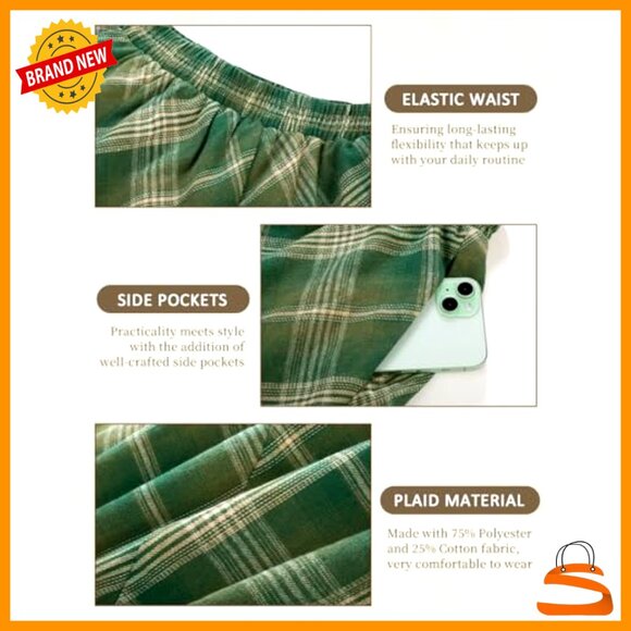 Long Plaid High Waist A-Line Pleated Maxi Skirt with Pockets - Picture 6 of 7